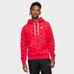 Apparel Nike Sportswear Allover Script Club Hoodie (Red/Black) - S