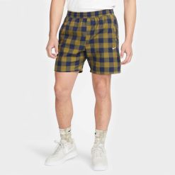 Apparel Nike Life Men’s Unlined Plaid Shorts (Midnight Navy/Pilgrim/Black) - M